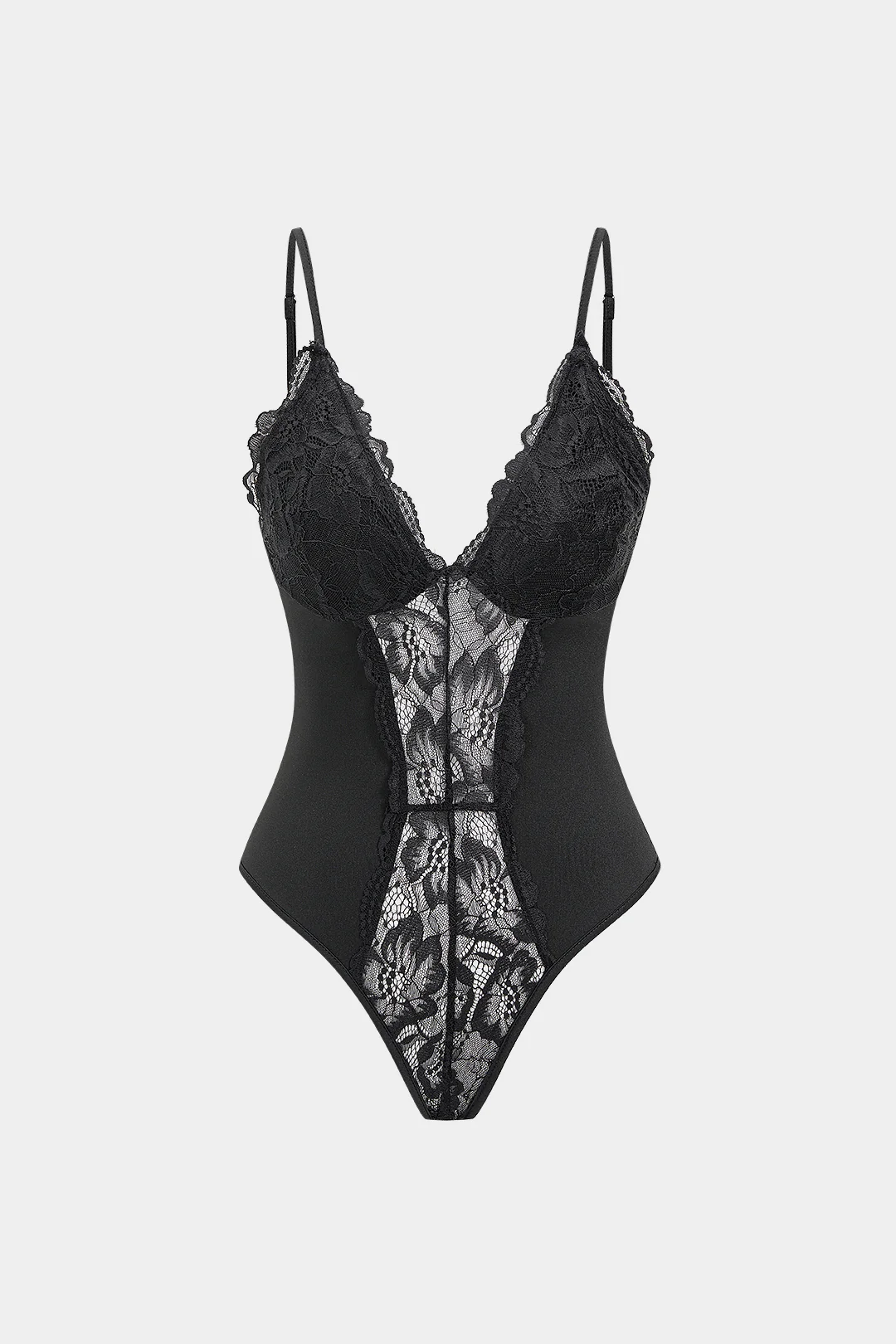 Sheer Lace Patchwork V-Neck Slip Sleeveless Bodysuit