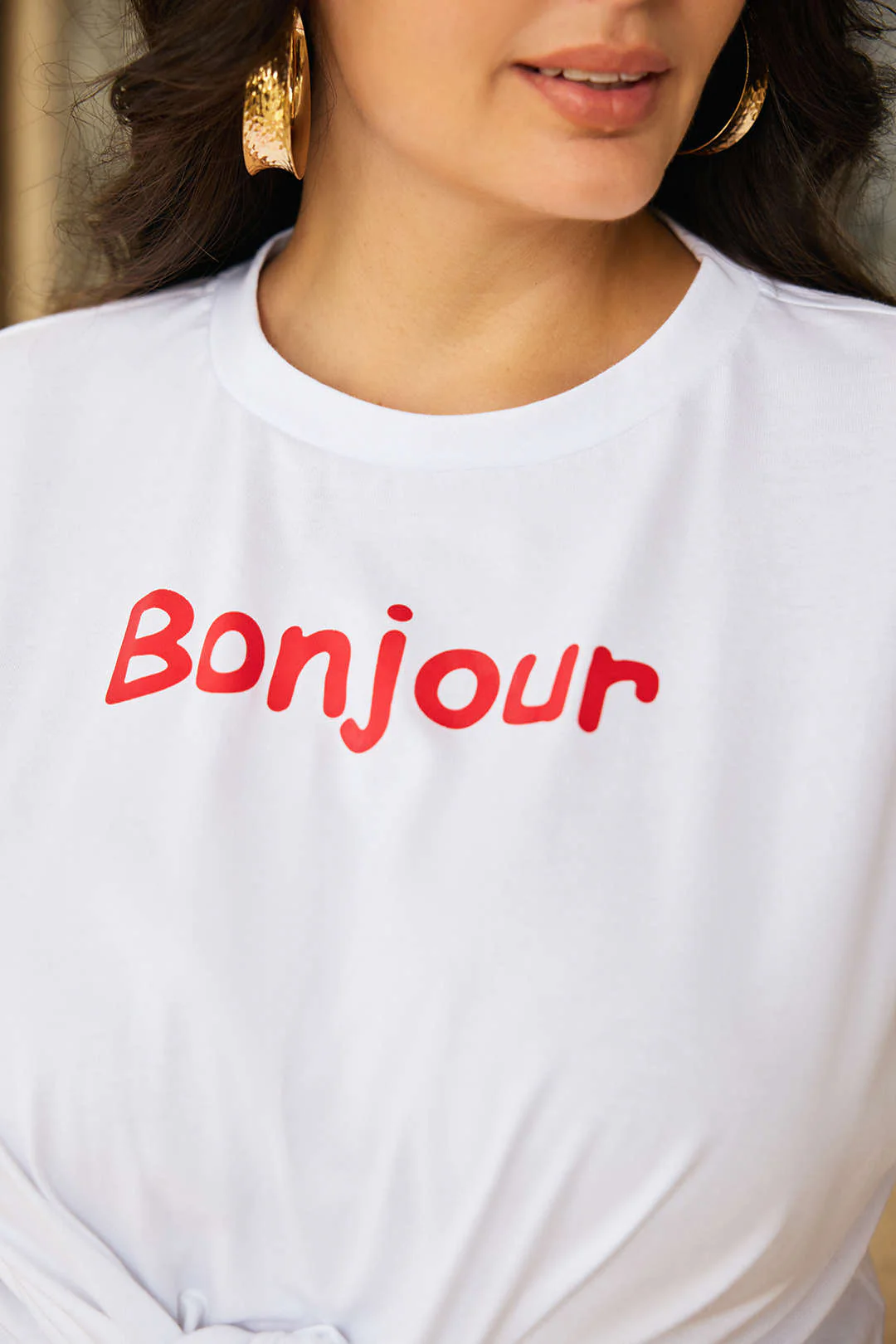 Plus Size Letter Print Tie Front Round Neck T-Shirt - Image 5