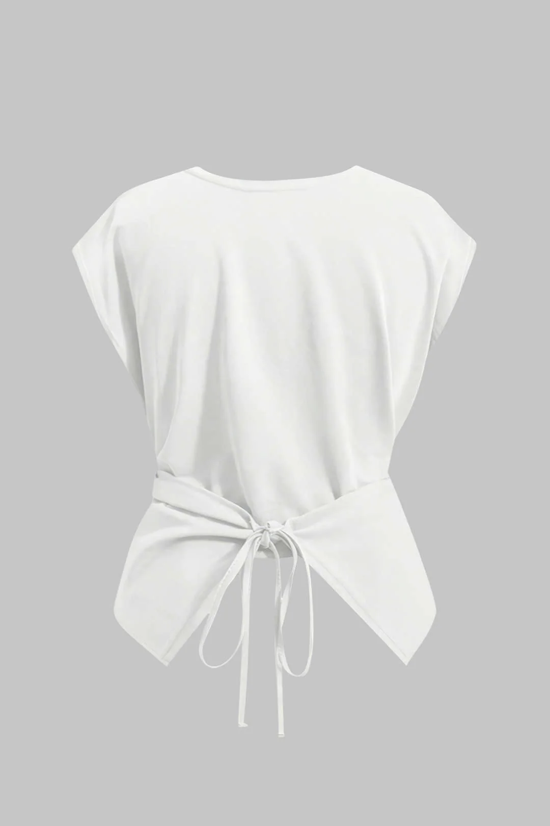 Plus Size Round Neck Short Sleeve Tie T-Shirt - Image 2