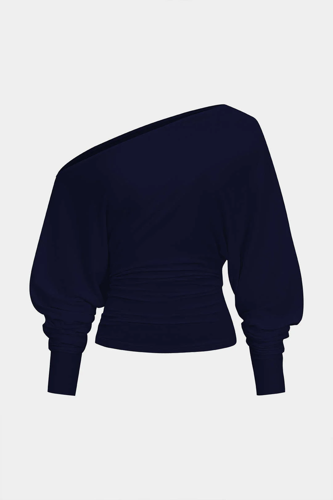 Cut Out One Shoulder Ruched Long Sleeve T-Shirt - Image 6