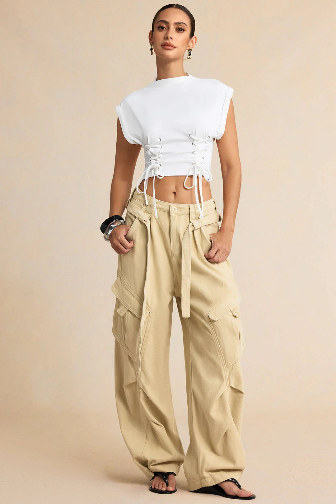 Solid Tie-Up Short Sleeve T-Shirt - Image 4