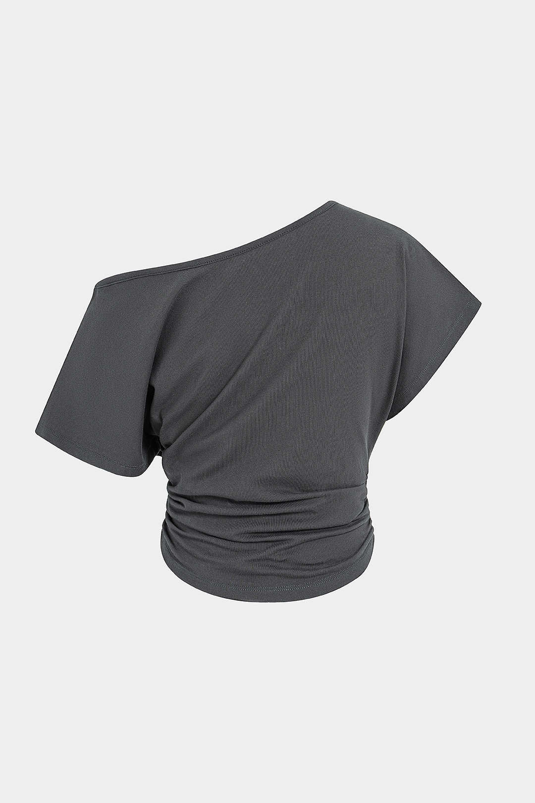 Floral Print One Shoulder Ruched Short Sleeve T-Shirt - Image 2