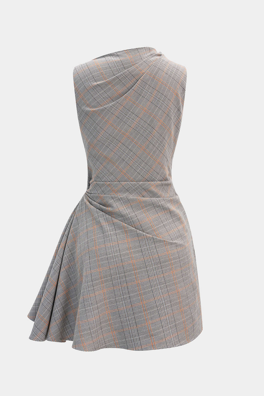 Plaid Print Asymmetrical Ruched Mini Dress - Image 2