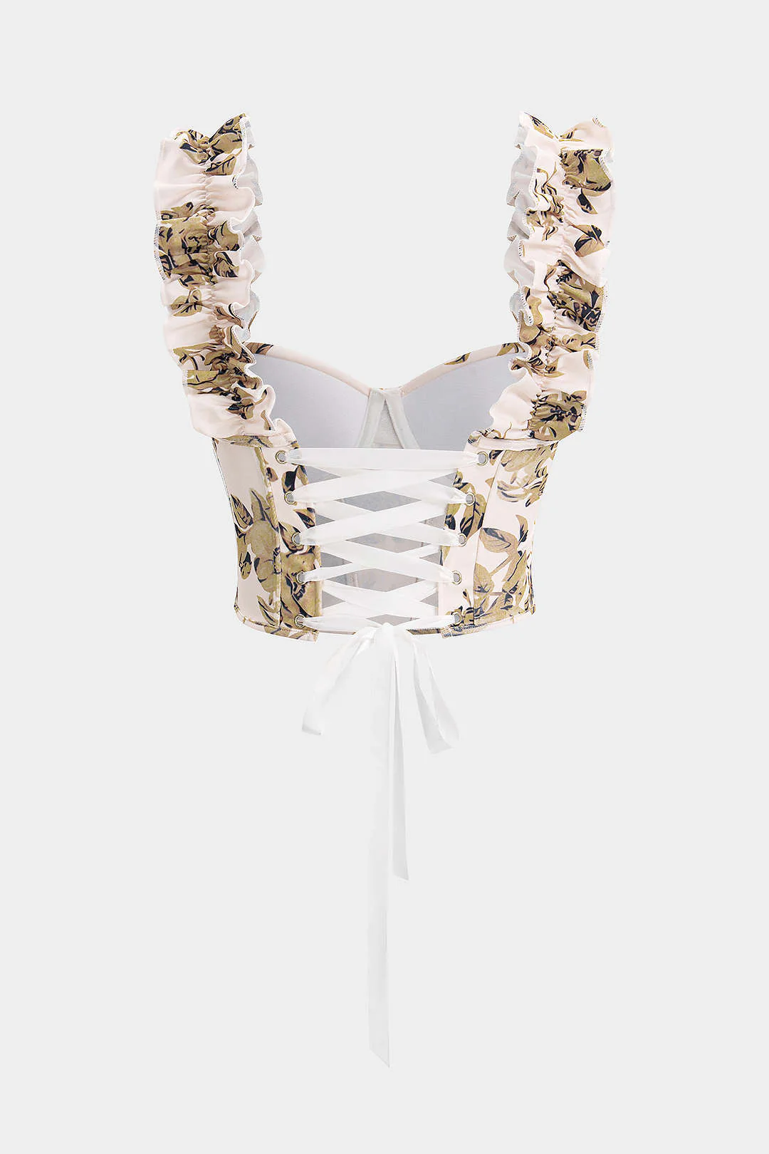 Floral Print Corset Tie Back Cropped Cami Top - Image 2