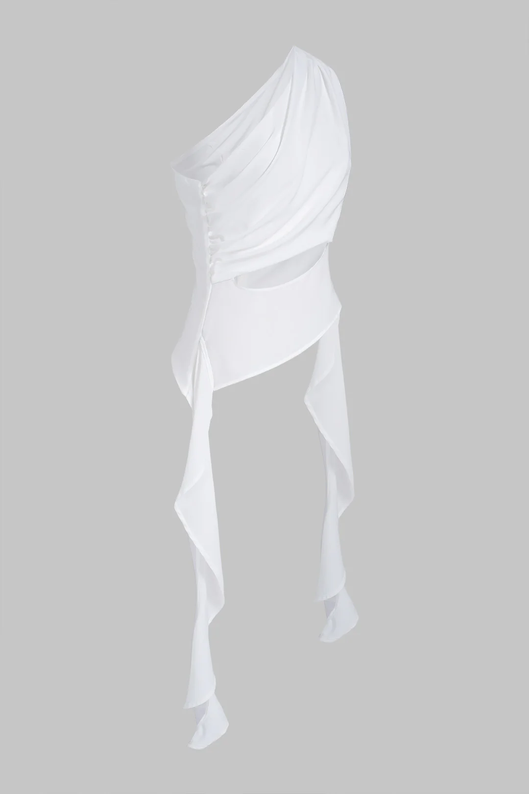 Solid One Shoulder Cut Out Ruched Tank Top - Image 3