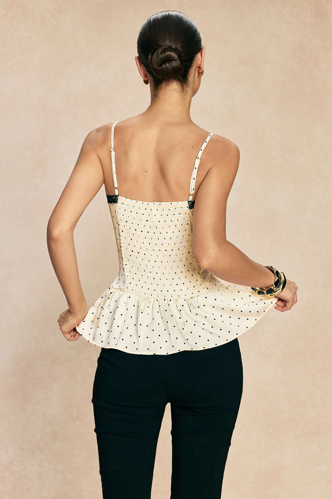 Polka Dots Print Satin Patchwork Lace Cami Top - Image 3