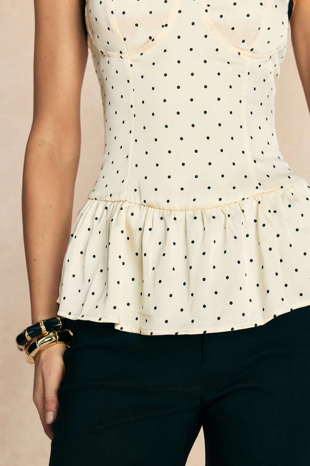 Polka Dots Print Satin Patchwork Lace Cami Top - Image 5
