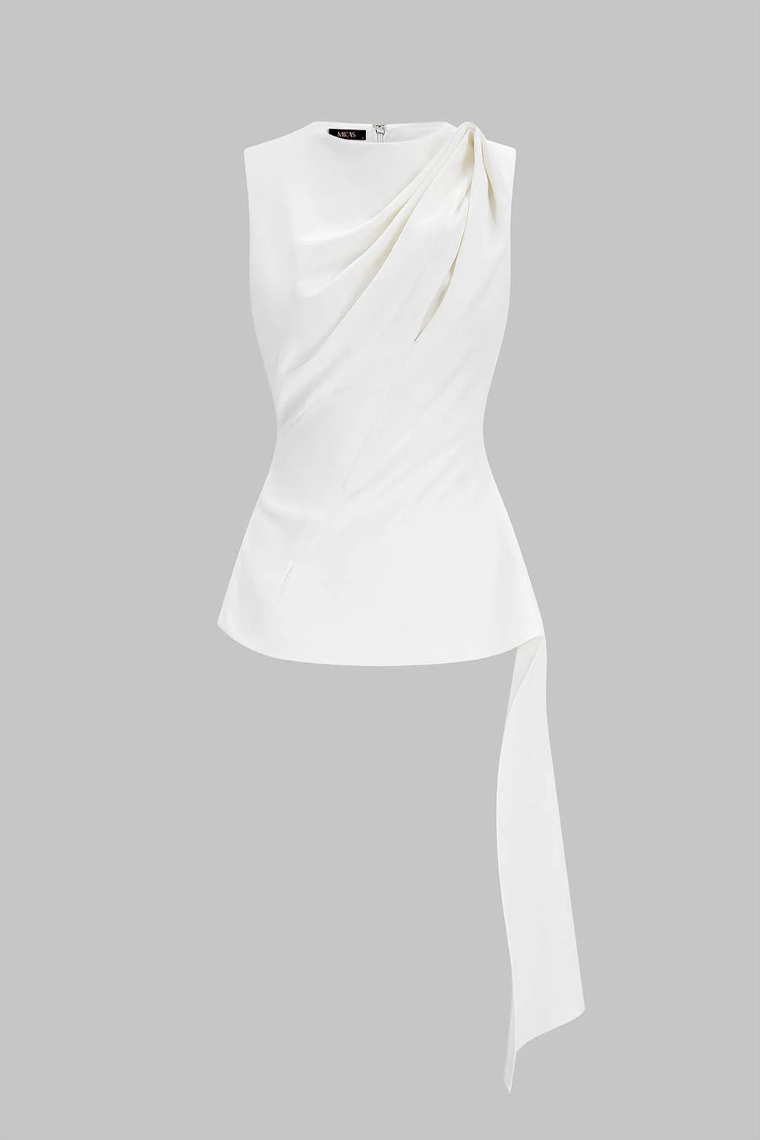 Solid Round Neck Ruched Asymmetrical Tank Top - Image 6