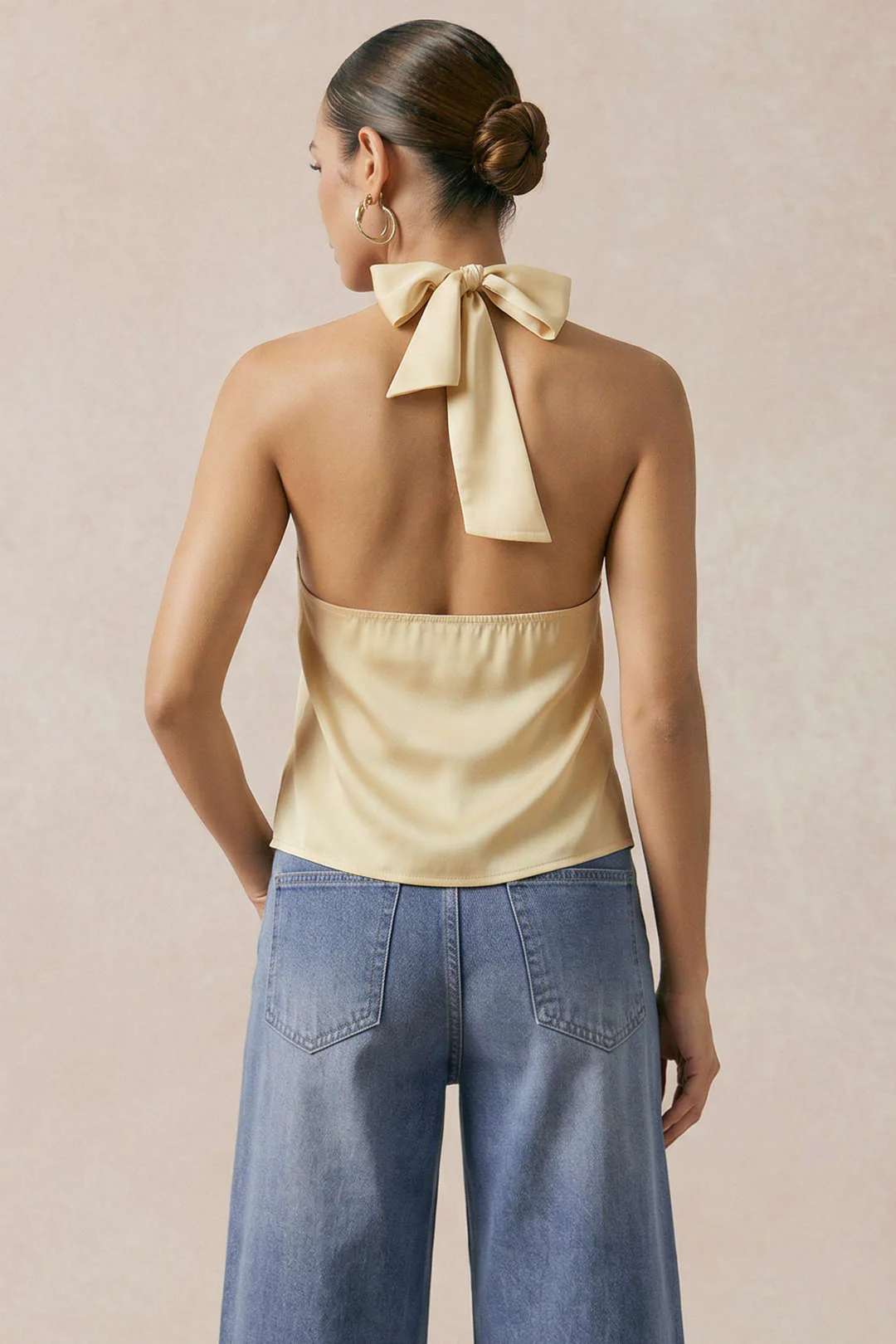 Satin Halter Neck Tie-Up Ruched Backless Tank Top - Image 2