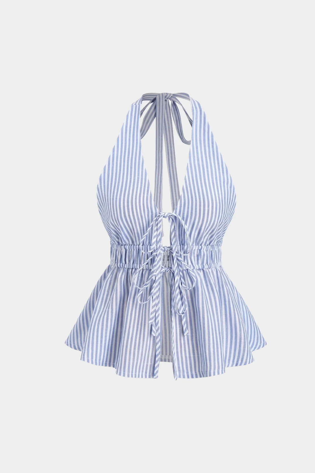 Stripes Print Halter V-Neck Tie-Up Cut Out Backless Cami Top