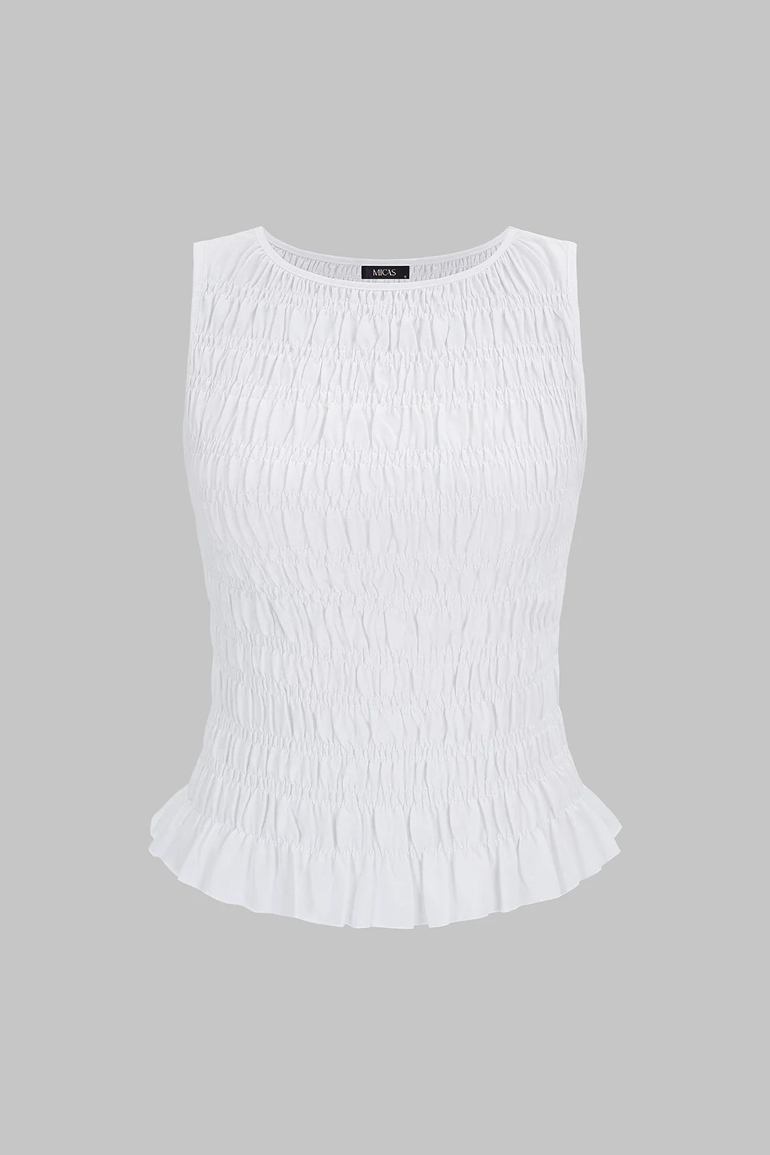 Solid Round Neck Shirred Tank Top - Image 2