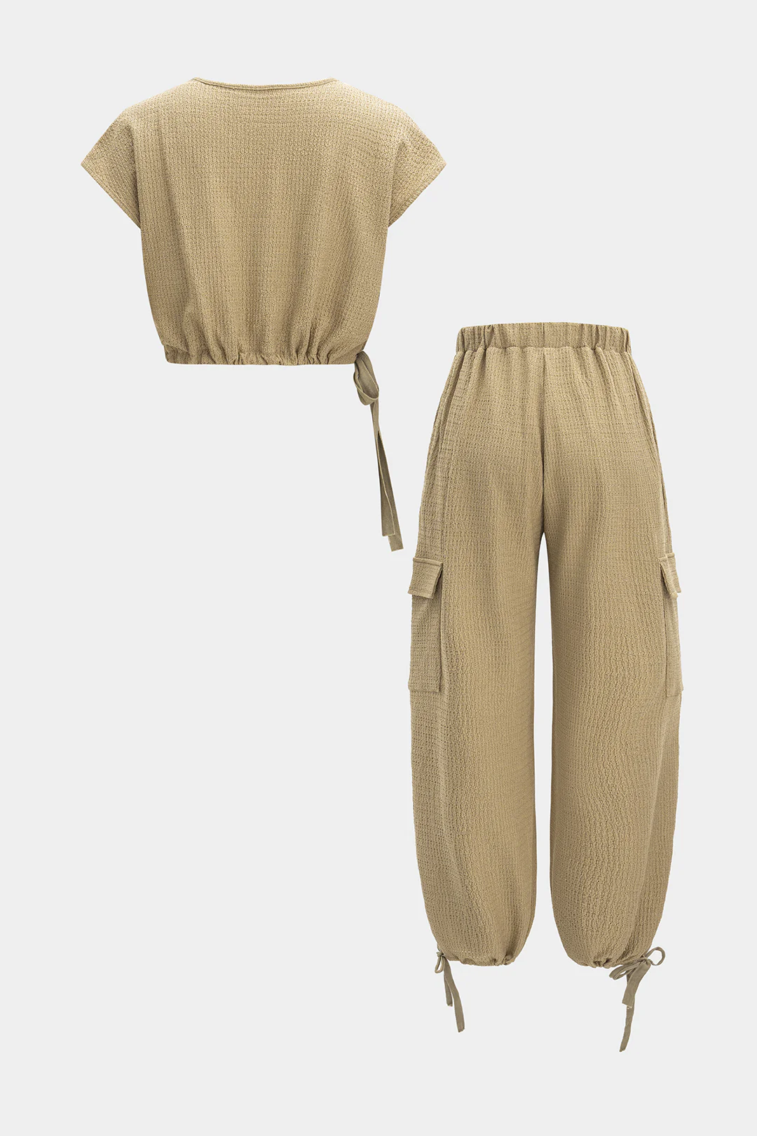 V-Neck Drawstring Tank Top And Pocket Trousers Set - Image 2