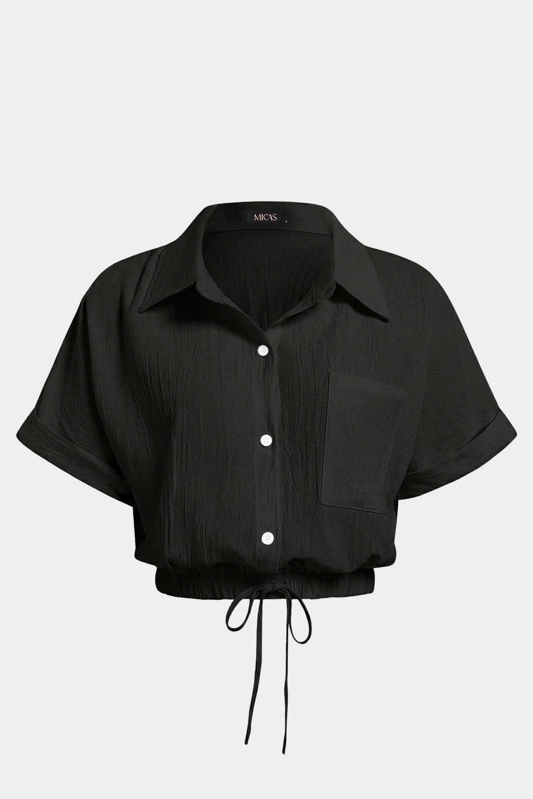 Lapel Drawstring Short-Sleeve Shirt - Image 5