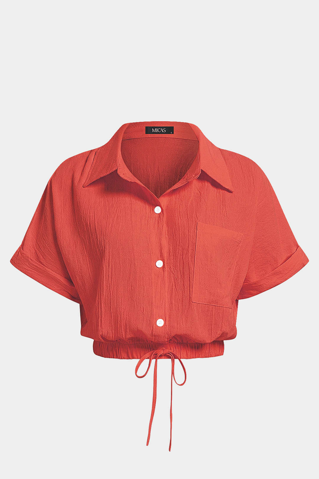 Lapel Drawstring Short-Sleeve Shirt - Image 8