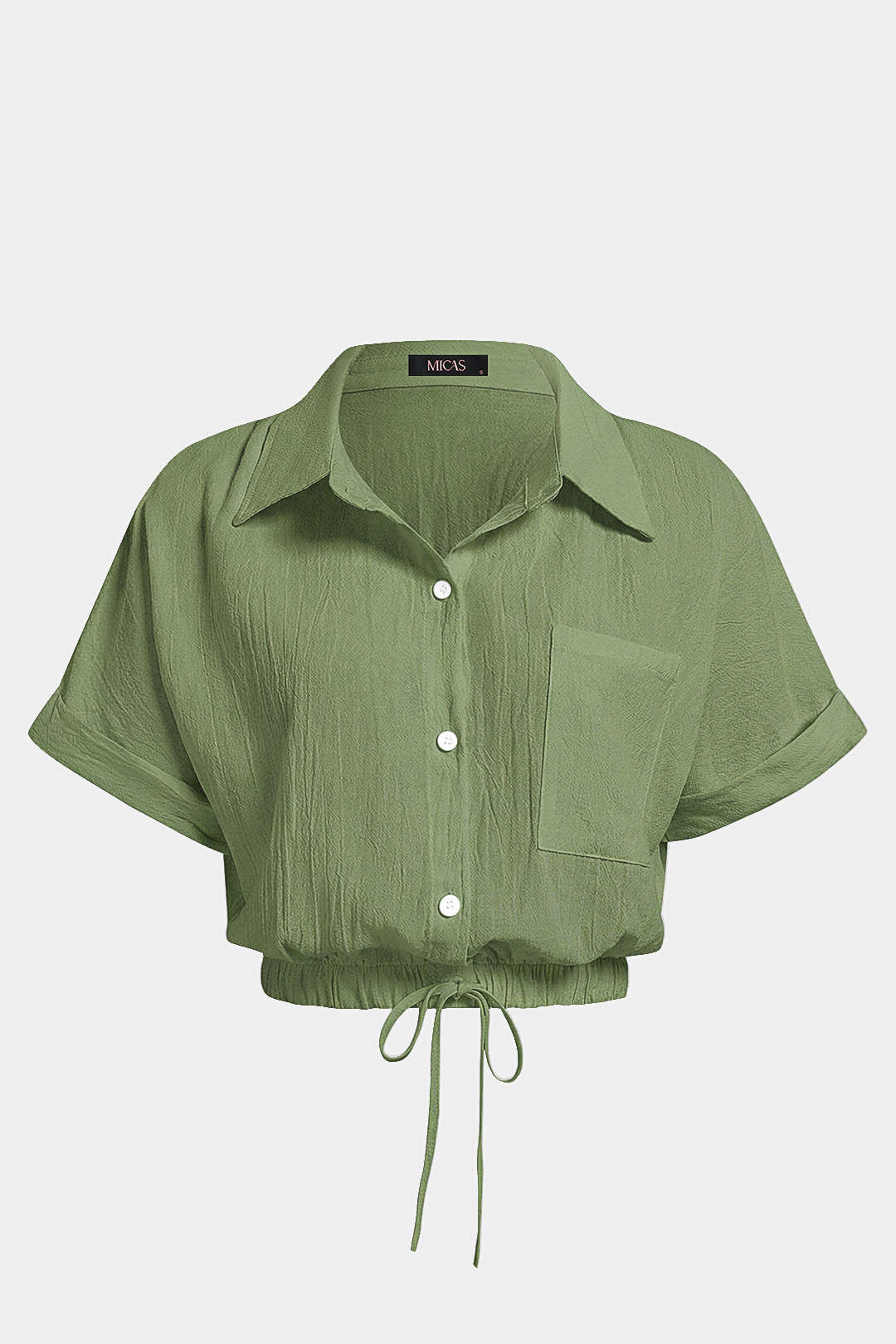 Lapel Drawstring Short-Sleeve Shirt - Image 9
