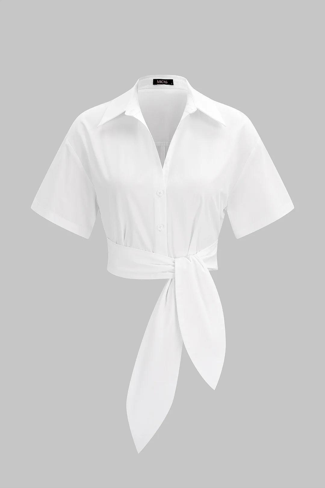 Solid Tie-Up Short-Sleeve Shirt