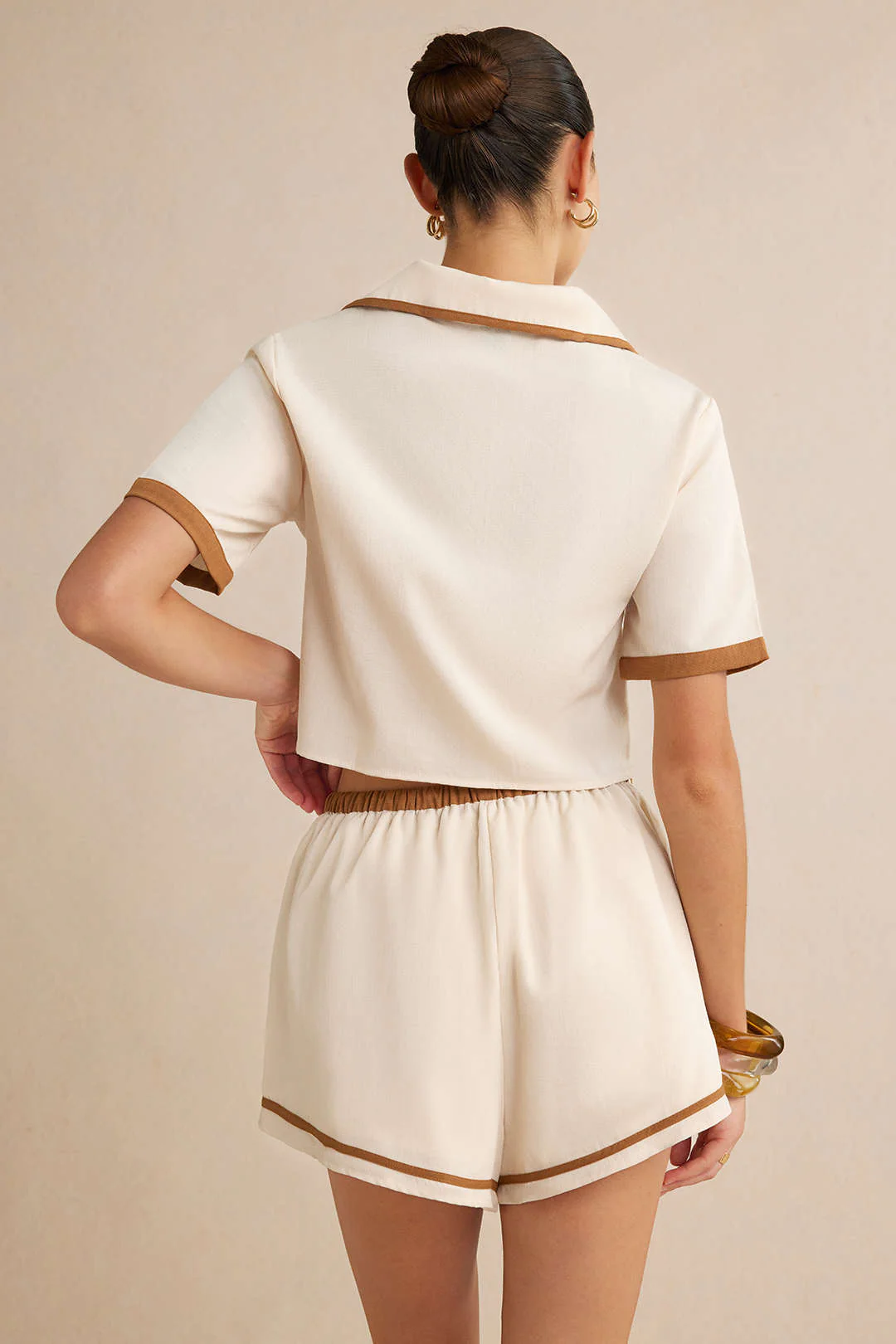 Contrast Binding Lapel V-Neck Short-Sleeve Shirt - Image 8