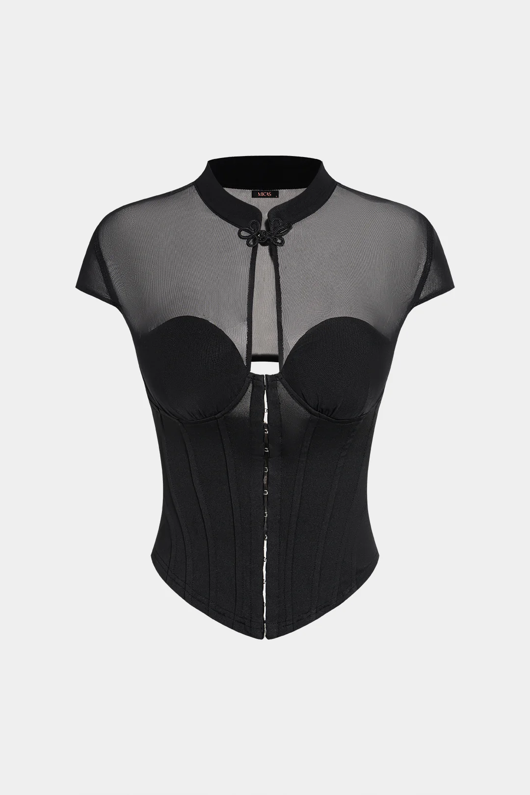 Mesh Cut Out Corset Short-Sleeve Shirt - Image 2