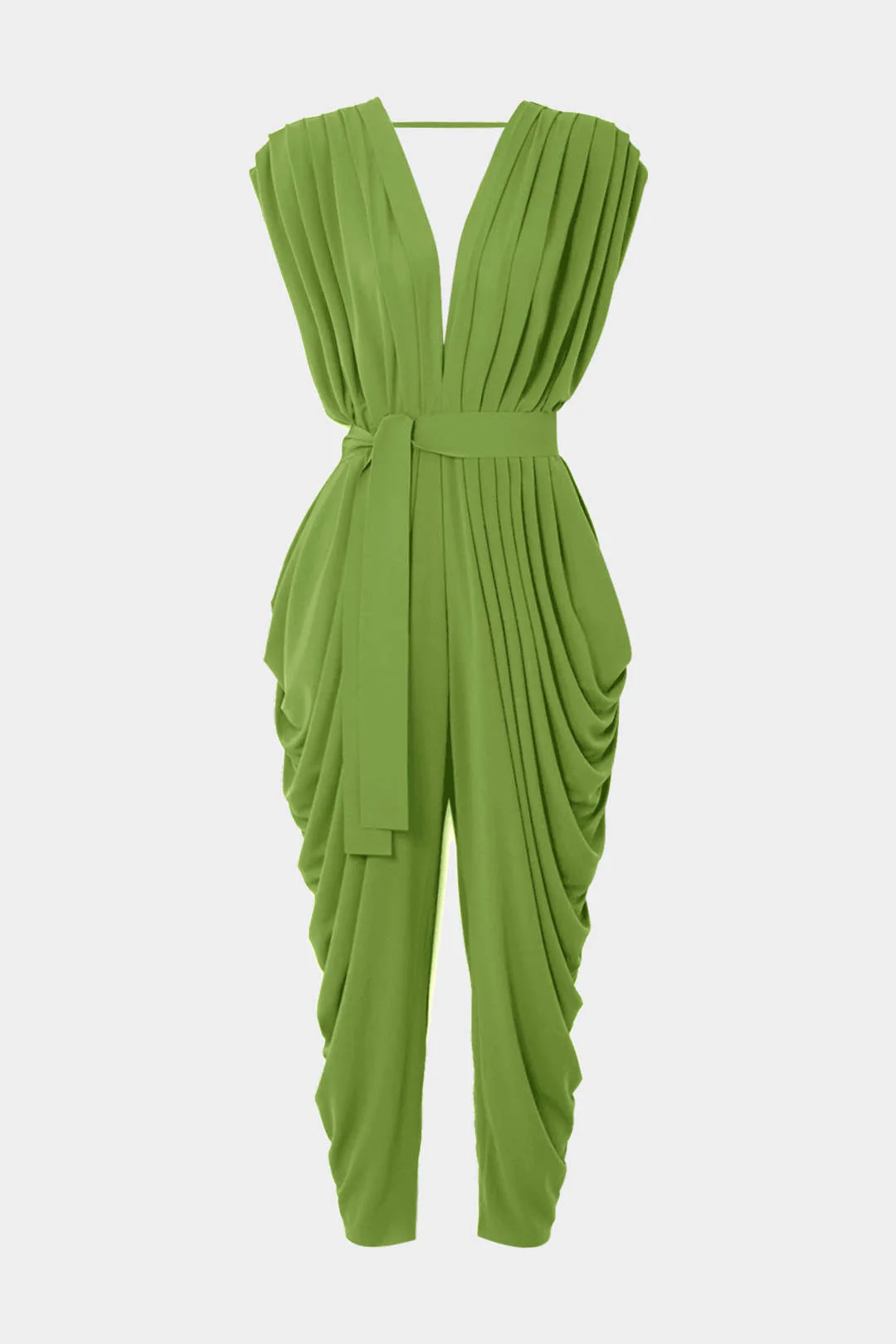 V-Neck Tie-Up Ruched Sleeveless Jumpsuit