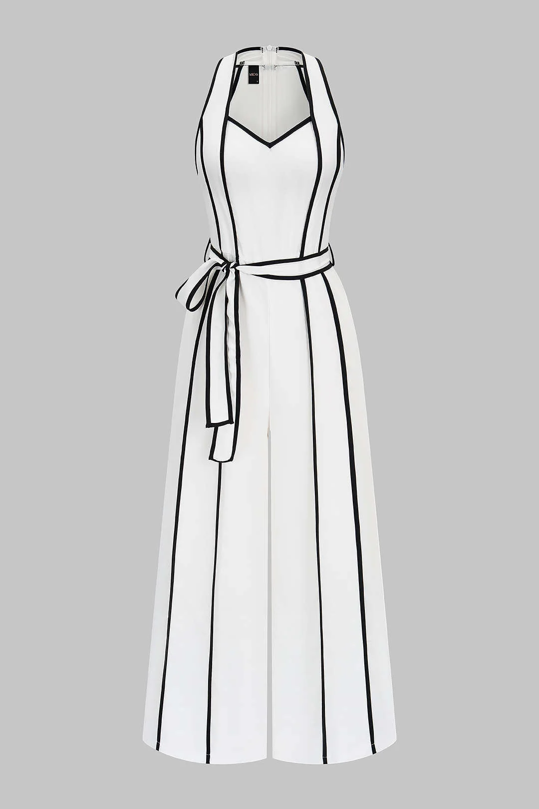 Contrast Binding V-Neck Tie-Up Sleeveless Jumpsuit