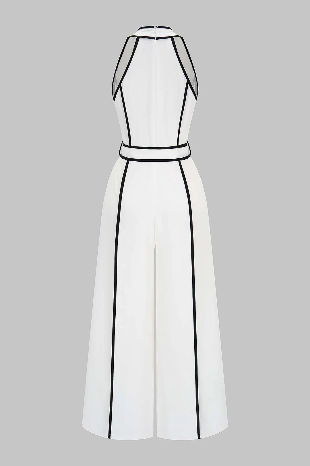 Contrast Binding V-Neck Tie-Up Sleeveless Jumpsuit - Image 2