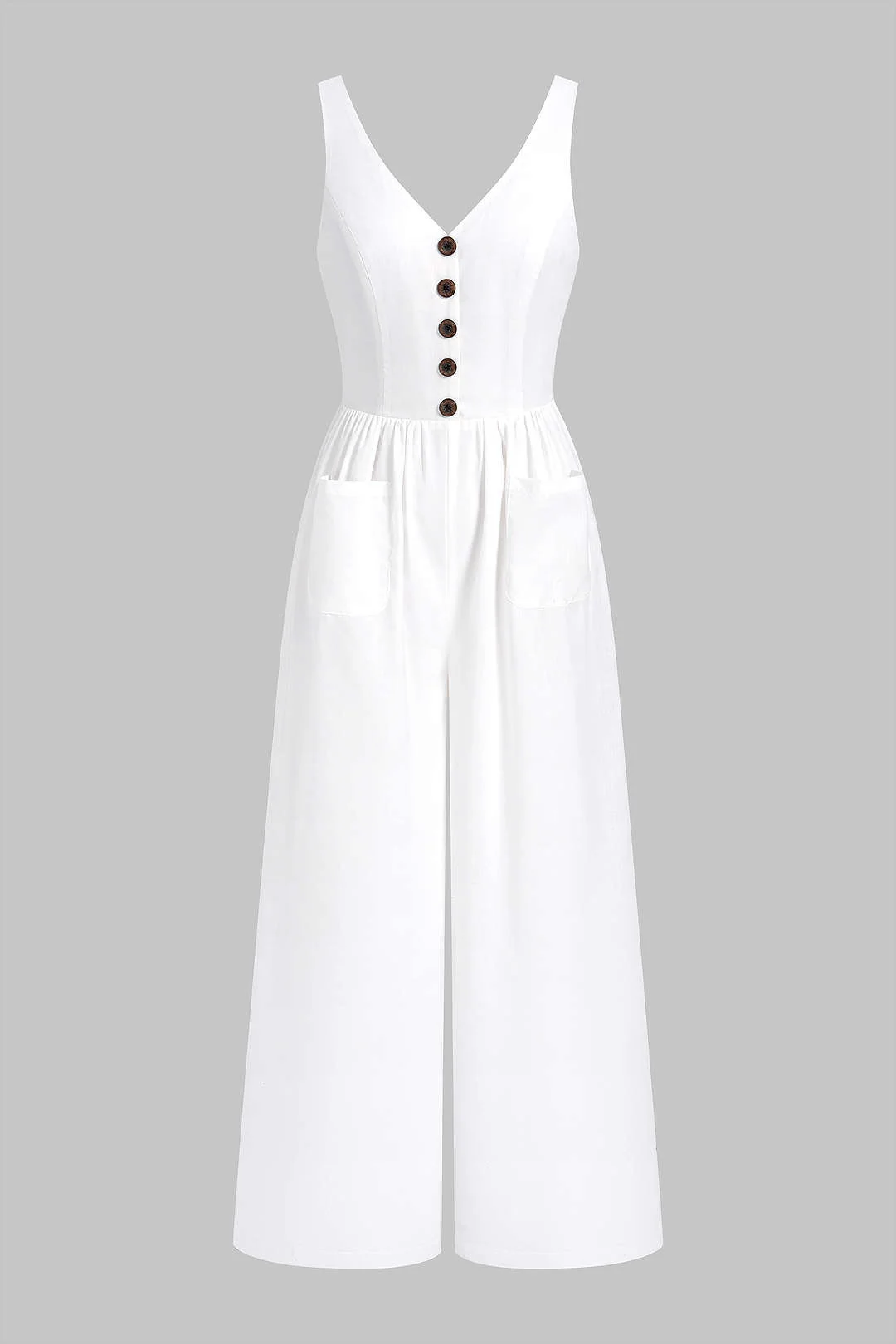V-Neck Button Pocket Sleeveless Jumpsuit - Image 2