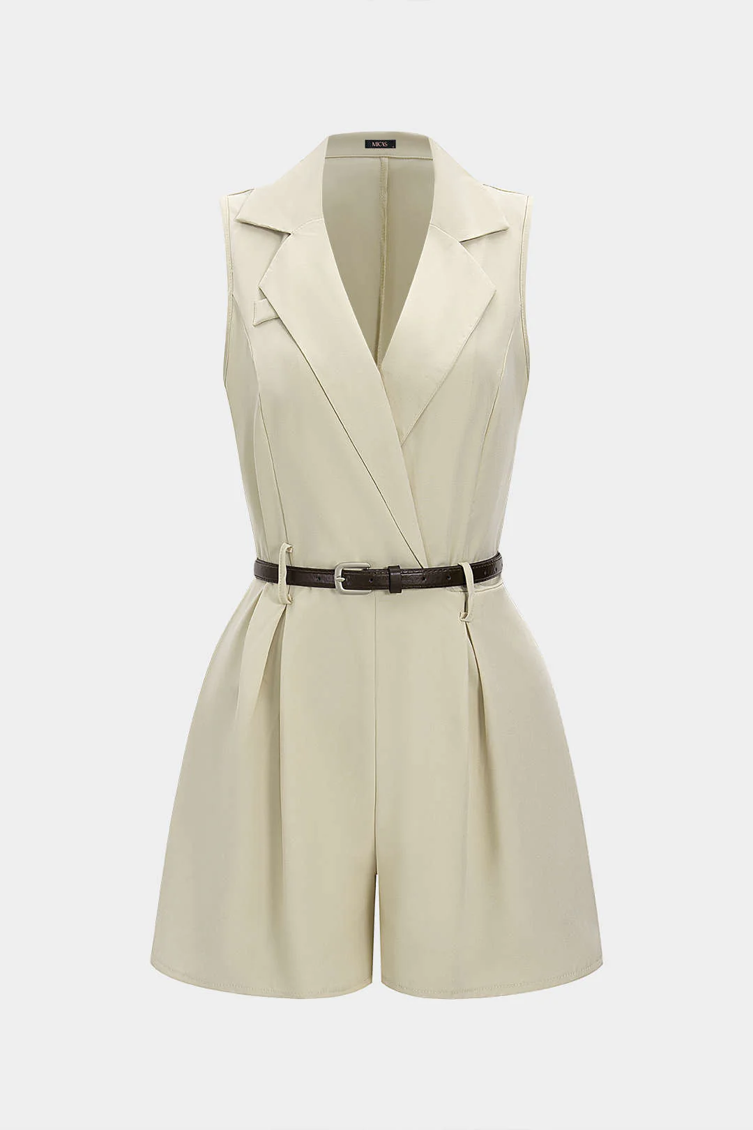 V-Neck Belted Ruched Sleeveless Romper - Image 2