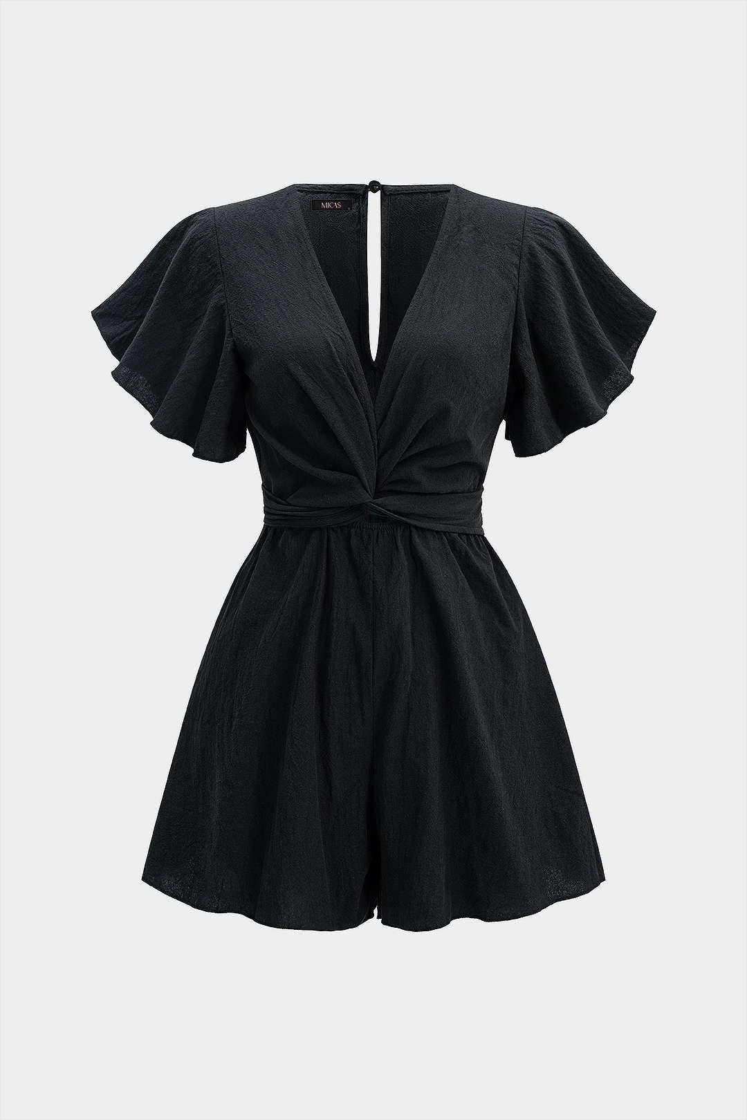 V-Neck Ruched Tie-Up Short Sleeve Romper - Image 2