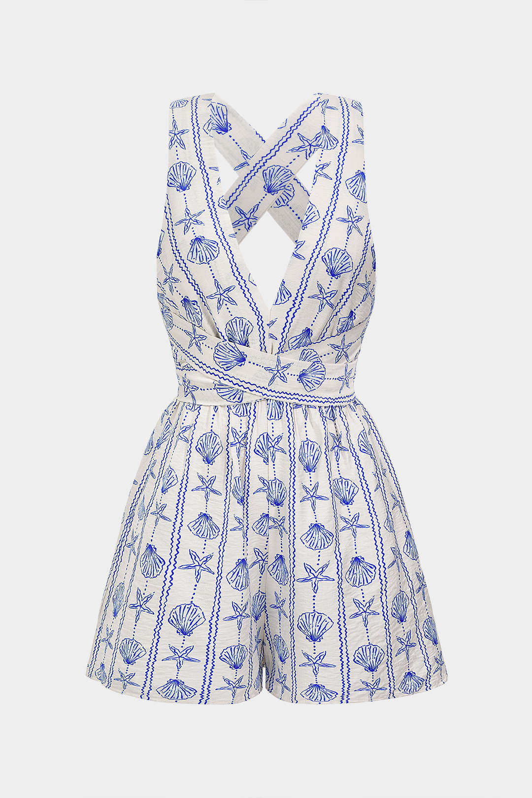 Starfish Shell Print V-Neck Crossed Sleeveless Romper