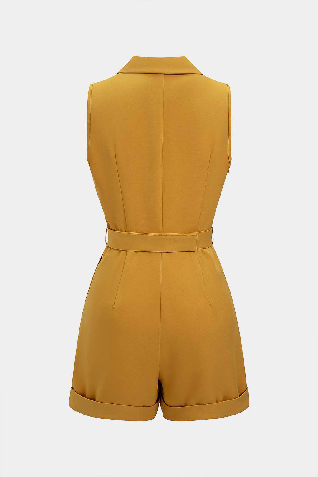 Notched Lapel V-Neck Belted Sleeveless Romper - Image 2