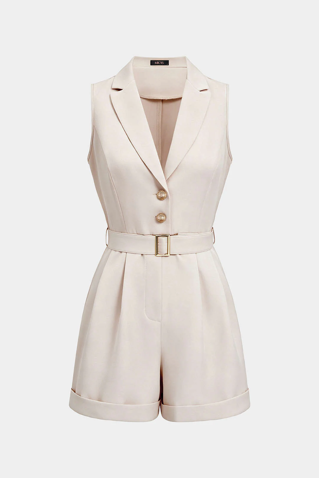 Notched Lapel V-Neck Belted Sleeveless Romper - Image 5