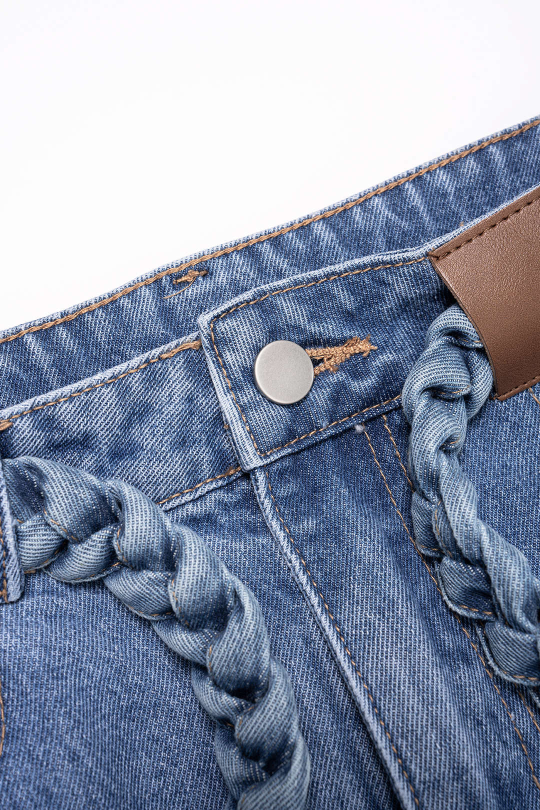 Plus Size Denim Braided Belted Pocket Jeans - Image 3