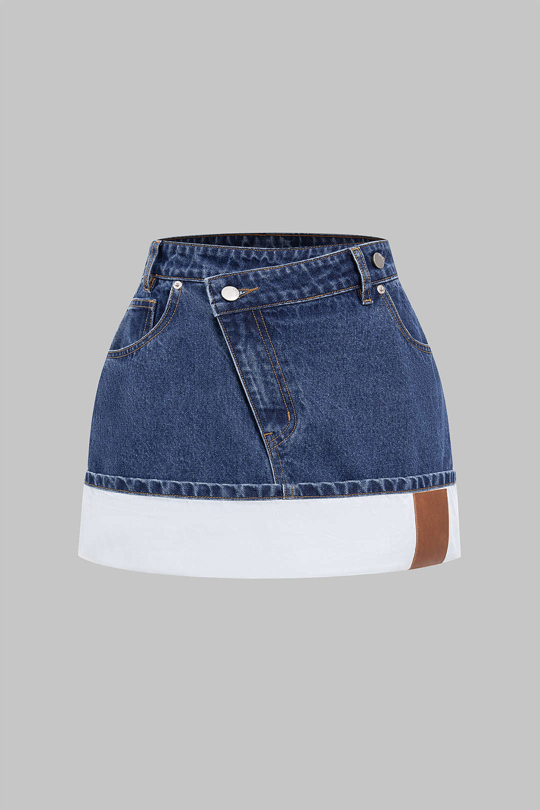 Plus Size Denim Patchwork Zipper Mini Skirt