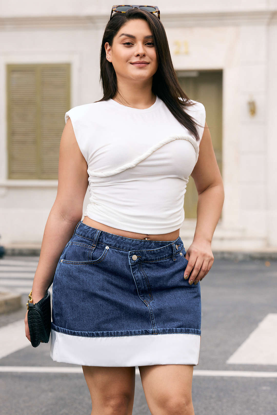 Plus Size Denim Patchwork Zipper Mini Skirt - Image 6