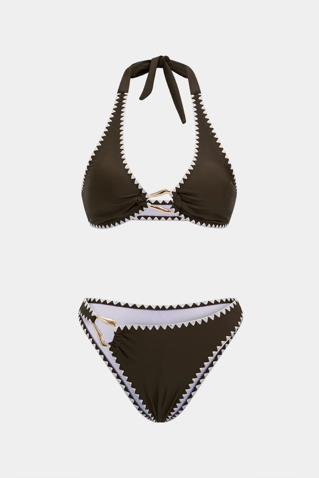 Contrast Binding Halter Neck Bikini Set - Image 2